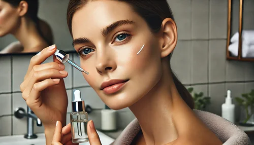 mujer aplicandose un serum