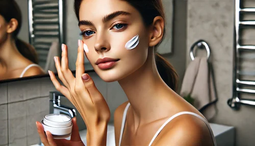 mujer aplicandose una crema antiarrugas