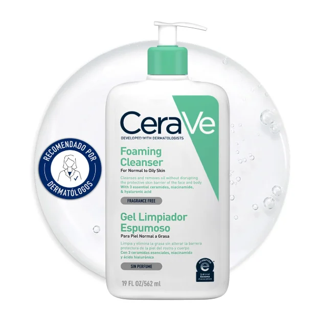 Gel limpiador espumoso CeraVe con ceramidas y niacinamida para piel grasa y mixta, sin perfume, no comedogénico, limpia sin resecar