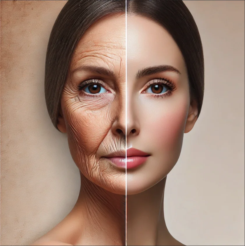 Comparación antes y después de una crema antiarrugas: reducción de arrugas y piel rejuvenecida