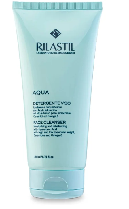 Rilastil Aqua limpiador facial suave con ácido hialurónico y ceramidas, hidratante y no comedogénico, ideal para piel seca y sensible