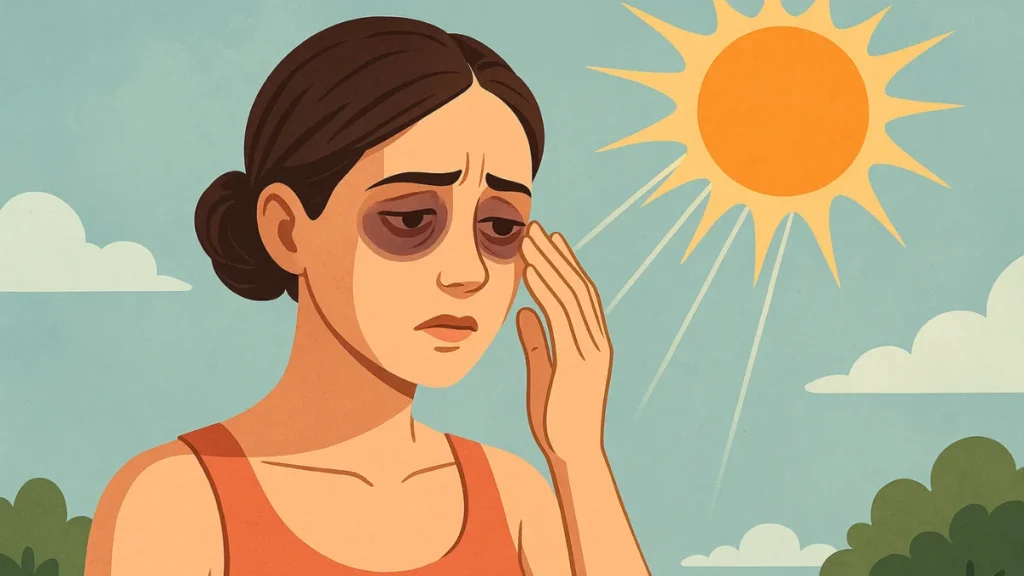 ojeras oscuras agravadas por el sol